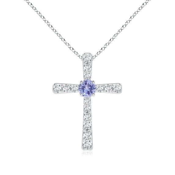 Angara Natural 0.18 Ct. Tanzanite with Diamond Cross Pendant Necklace in 14K White Gold for Women with 18 Inch Cable Chain
