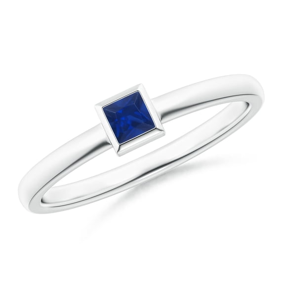 ANGARA Natural Bezel-Set Solitaire Square Blue Sapphire Stackable Ring in 14K White Gold for Women (Size-3mm) | September Birthstone, Anniversary, Jewelry Gift for Women | Natural Blue Sapphire Ring