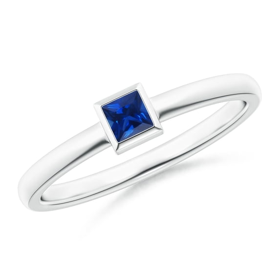 ANGARA Natural Bezel-Set Solitaire Square Blue Sapphire Stackable Ring in 14K White Gold for Women (Size-3mm) | September Birthstone, Anniversary, Jewelry Gift for Women | Natural Blue Sapphire Ring