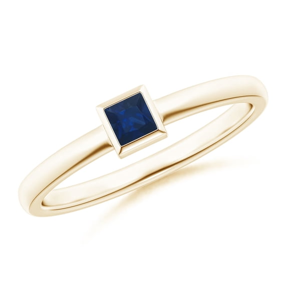 ANGARA Natural Bezel-Set Solitaire Square Blue Sapphire Stackable Ring in 14K Yellow Gold for Women (Size-3mm) | September Birthstone, Anniversary, Jewelry Gift for Women | Natural Blue Sapphire Ring