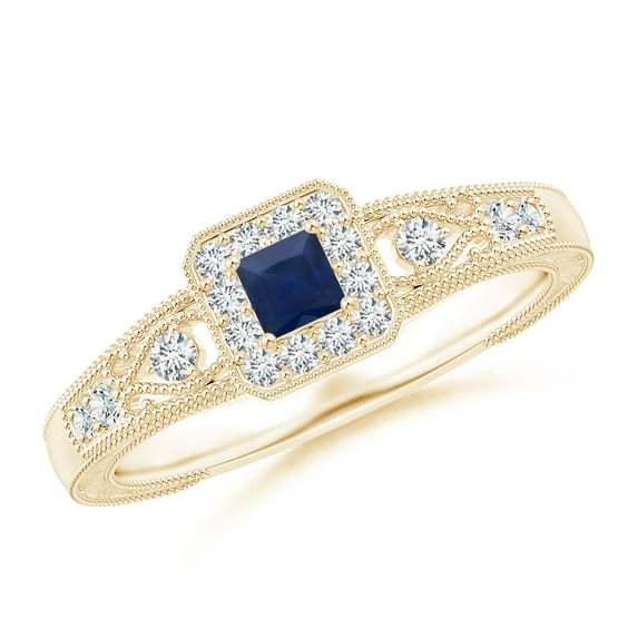 Angara Natural 0.19 Ct. Blue Sapphire with Diamond Halo Ring in 14K Yellow Gold for Women (Ring Size: 3.5)