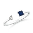 thumbnail image 1 of ANGARA Natural Two-Stone Square Blue Sapphire & Pear Diamond Open Ring in 14K White Gold for Women (Size-3mm) | September Birthstone, Anniversary, Jewelry Gift for Women | Natural Blue Sapphire Ring, 1 of 9