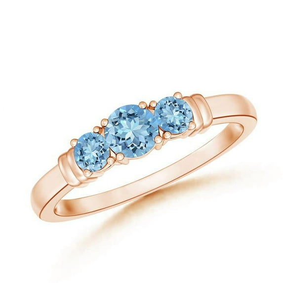 ANGARA Natural Vintage Style Three Stone Aquamarine Wedding Band in 14K Rose Gold for Women (Size-4mm) | March Birthstone, Birthday, Anniversary, Jewelry Gift for Women | Natural Aquamarine Ring