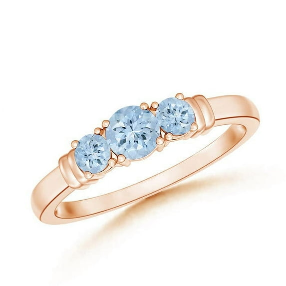 ANGARA Natural Vintage Style Three Stone Aquamarine Wedding Band in 14K Rose Gold for Women (Size-4mm) | March Birthstone, Birthday, Anniversary, Jewelry Gift for Women | Natural Aquamarine Ring