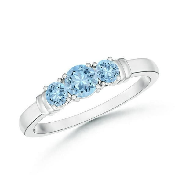 ANGARA Natural Vintage Style Three Stone Aquamarine Wedding Band in 14K White Gold for Women (Size-4mm) | March Birthstone, Birthday, Anniversary, Jewelry Gift for Women | Natural Aquamarine Ring