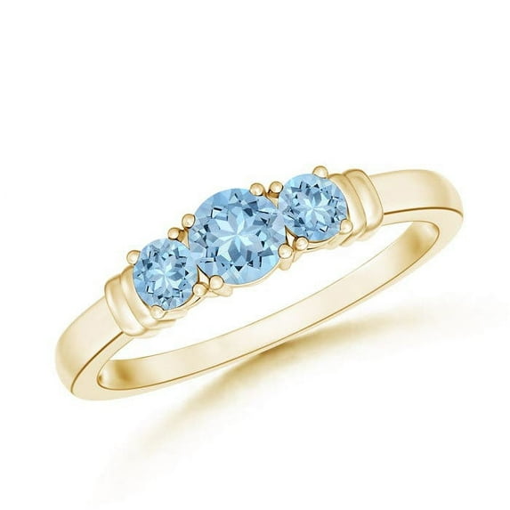 ANGARA Natural Vintage Style Three Stone Aquamarine Wedding Band in 14K Yellow Gold for Women (Size-4mm) | March Birthstone, Birthday, Anniversary, Jewelry Gift for Women | Natural Aquamarine Ring