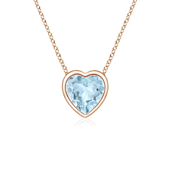 ANGARA Natural Bezel-Set Solitaire Heart Aquamarine Pendant in 14K Rose Gold for Women (Size-4mm) | March Birthstone, Birthday, Anniversary, Jewelry Gift for Women | Natural Aquamarine Necklace