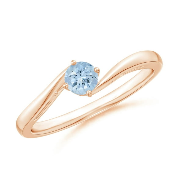 ANGARA Natural Classic Round Aquamarine Solitaire Bypass Ring in 14K Rose Gold for Women (Size-4mm) | March Birthstone, Birthday, Anniversary, Jewelry Gift for Women | Natural Aquamarine Ring