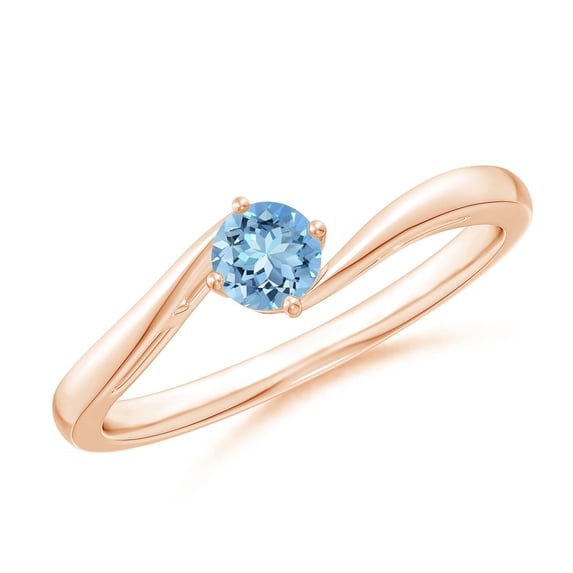 ANGARA Natural Classic Round Aquamarine Solitaire Bypass Ring in 14K Rose Gold for Women (Size-4mm) | March Birthstone, Birthday, Anniversary, Jewelry Gift for Women | Natural Aquamarine Ring