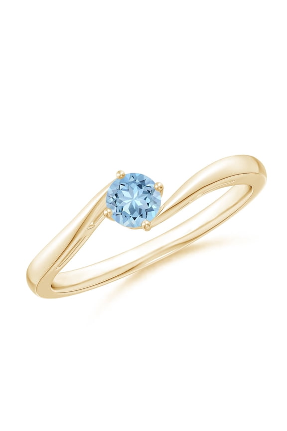 Natural Classic Round Aquamarine Solitaire Bypass Ring in 14K Yellow Gold for Women (Size-4mm) | March Birthstone, Birthday, Anniversary, Jewelry Gift for Women | Natural Aquamarine Ring