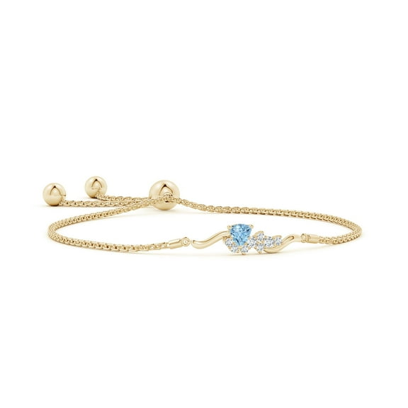 ANGARA Natural Aquamarine Pisces Bolo Bracelet with Diamond Cluster in 14K Yellow Gold for Women (Size-4mm) | March Birthstone, Anniversary, Jewelry Gift for Women | Natural Aquamarine Bracelet