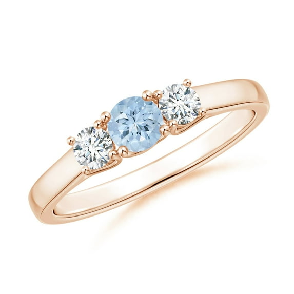 Angara Natural 0.2 Ct. Aquamarine with Diamond Classic Ring in 14K Rose Gold for Women (Ring Size: 3.5)