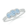 thumbnail image 1 of ANGARA Natural Floating Three Stone Aquamarine Ring with Diamond Halo in 14K White Gold for Women (Size-4mm) | March Birthstone, Anniversary, Jewelry Gift for Women | Natural Aquamarine Ring, 1 of 9