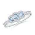 thumbnail image 1 of ANGARA Natural Floating Three Stone Aquamarine Ring with Diamond Halo in 14K White Gold for Women (Size-4mm) | March Birthstone, Anniversary, Jewelry Gift for Women | Natural Aquamarine Ring, 1 of 7