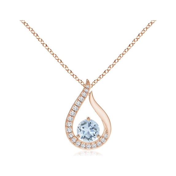 ANGARA Natural Floating Aquamarine Tulip Pendant with Diamonds in 14K Rose Gold for Women (Size-4mm) | March Birthstone, Birthday, Anniversary, Jewelry Gift for Women | Natural Aquamarine Necklace