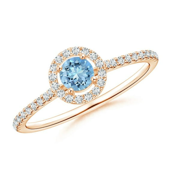 Angara Natural 0.2 Ct. Aquamarine with Diamond Halo Ring in 14K Rose Gold for Women (Ring Size: 12)
