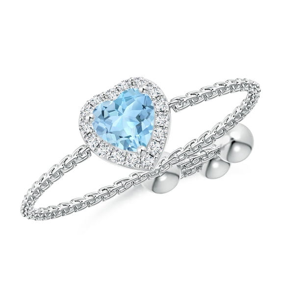 ANGARA Natural Heart-Shaped Aquamarine Bolo Ring with Diamond Halo in 14K White Gold for Women (Size-4mm) | March Birthstone, Birthday, Anniversary, Jewelry Gift for Women | Natural Aquamarine Ring