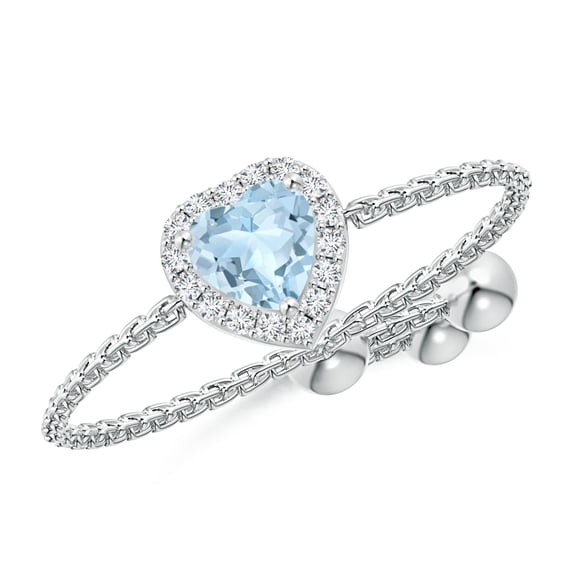 ANGARA Natural Heart-Shaped Aquamarine Bolo Ring with Diamond Halo in 14K White Gold for Women (Size-4mm) | March Birthstone, Birthday, Anniversary, Jewelry Gift for Women | Natural Aquamarine Ring