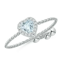 ANGARA Natural Heart-Shaped Aquamarine Bolo Ring with Diamond Halo in 14K White Gold for Women (Size-4mm) | March Birthstone, Birthday, Anniversary, Jewelry Gift for Women | Natural Aquamarine Ring