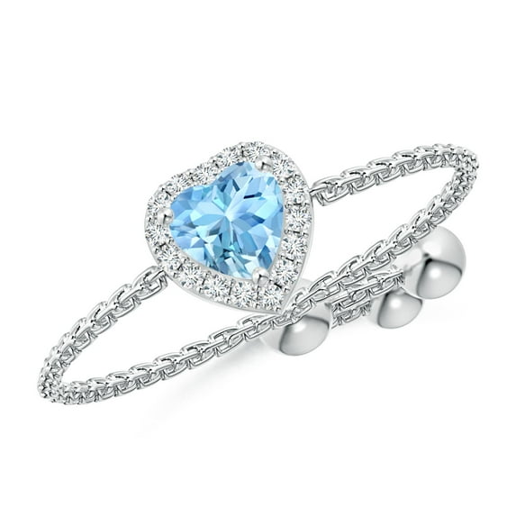ANGARA Natural Heart-Shaped Aquamarine Bolo Ring with Diamond Halo in 14K White Gold for Women (Size-4mm) | March Birthstone, Birthday, Anniversary, Jewelry Gift for Women | Natural Aquamarine Ring