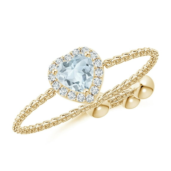 ANGARA Natural Heart-Shaped Aquamarine Bolo Ring with Diamond Halo in 14K Yellow Gold for Women (Size-4mm) | March Birthstone, Birthday, Anniversary, Jewelry Gift for Women | Natural Aquamarine Ring
