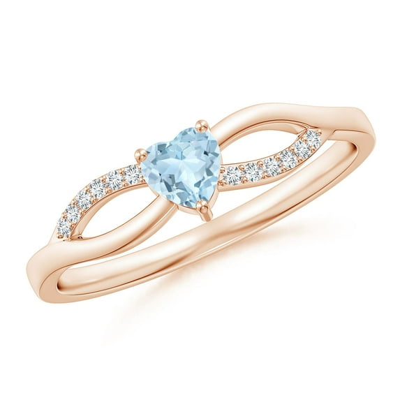 ANGARA Natural Solitaire Aquamarine Heart Promise Ring with Diamond Accents in 14K Rose Gold for Women (Size-4mm) | March Birthstone, Anniversary, Jewelry Gift for Women | Natural Aquamarine Ring