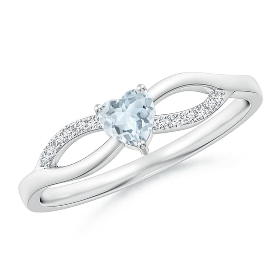Angara Natural 0.2 Ct. Aquamarine with Diamond Heart Ring in Sterling Silver for Women (Ring Size: 11.5)