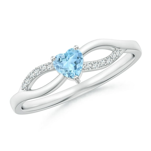 Angara Natural 0.2 Ct. Aquamarine with Diamond Heart Ring in Sterling Silver for Women (Ring Size: 3.5)