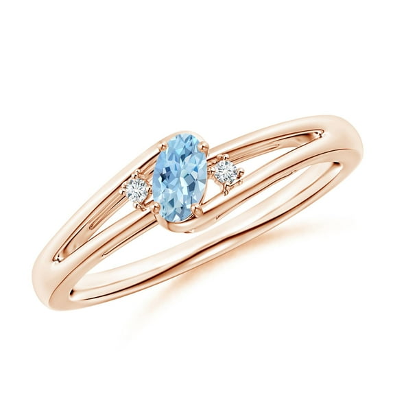 Angara Natural 0.2 Ct. Aquamarine with Diamond Side Stone Ring in 14K Rose Gold for Women (Ring Size: 12)
