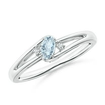 ANGARA Natural Aquamarine and Diamond Split Shank Ring in 14K White Gold for Women (Size-5x3mm) | March Birthstone, Birthday, Anniversary, Jewelry Gift for Women | Natural Aquamarine Ring