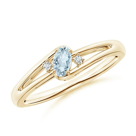 ANGARA Natural Aquamarine and Diamond Split Shank Ring in 14K Yellow Gold for Women (Size-5x3mm) | March Birthstone, Birthday, Anniversary, Jewelry Gift for Women | Natural Aquamarine Ring