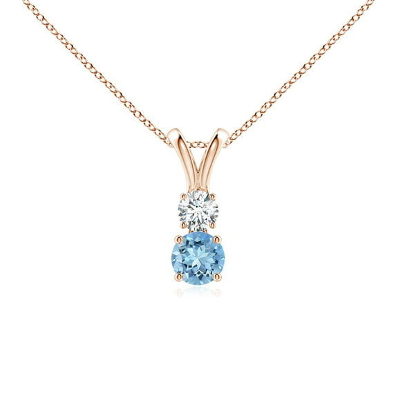 ANGARA Natural Round Aquamarine and Diamond Two Stone Pendant in 14K Rose Gold for Women (Size-4mm) | March Birthstone, Birthday, Anniversary, Jewelry Gift for Women | Natural Aquamarine Necklace
