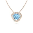 thumbnail image 1 of ANGARA Natural Heart-Shaped Aquamarine Pendant with Diamond Halo in 14K Rose Gold for Women (Size-4mm) | March Birthstone, Birthday, Anniversary, Jewelry Gift for Women | Natural Aquamarine Necklace, 1 of 8