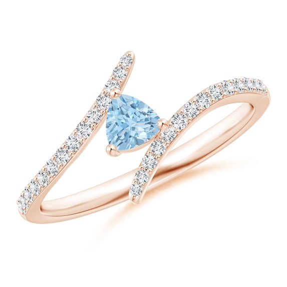 ANGARA Natural Trillion Aquamarine Pisces Bypass Ring with Diamonds in 14K Rose Gold for Women (Size-4mm) | March Birthstone, Birthday, Anniversary, Jewelry Gift for Women | Natural Aquamarine Ring