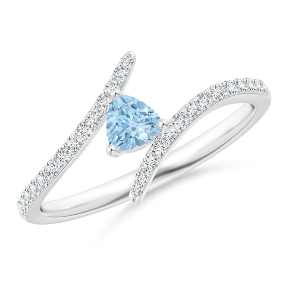 ANGARA Natural Trillion Aquamarine Pisces Bypass Ring with Diamonds in 14K White Gold for Women (Size-4mm) | March Birthstone, Birthday, Anniversary, Jewelry Gift for Women | Natural Aquamarine Ring