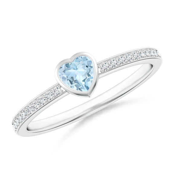 ANGARA Natural Bezel Heart Aquamarine Promise Ring with Diamond Accents in 14K White Gold for Women (Size-4mm) | March Birthstone, Anniversary, Jewelry Gift for Women | Natural Aquamarine Ring