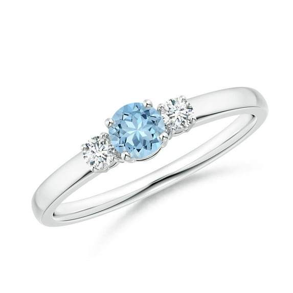 Angara Natural 0.2 Ct. Aquamarine with Diamond Three Stone Ring in 14K White Gold for Women (Ring Size: 12)