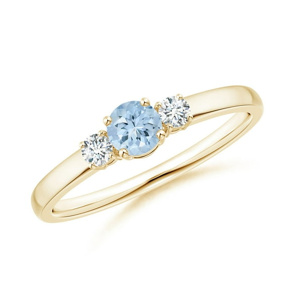 ANGARA Natural Classic Aquamarine and Diamond Three Stone Engagement Ring in 14K Yellow Gold for Women (Size-4mm) | March Birthstone, Anniversary, Jewelry Gift for Women | Natural Aquamarine Ring