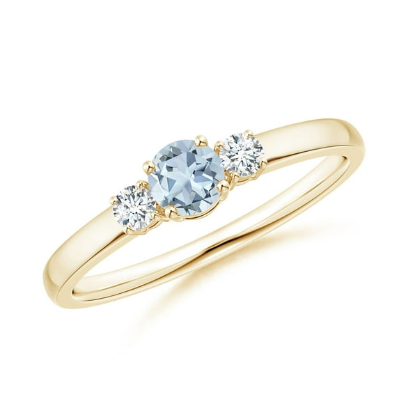 ANGARA Natural Classic Aquamarine and Diamond Three Stone Engagement Ring in 14K Yellow Gold for Women (Size-4mm) | March Birthstone, Anniversary, Jewelry Gift for Women | Natural Aquamarine Ring