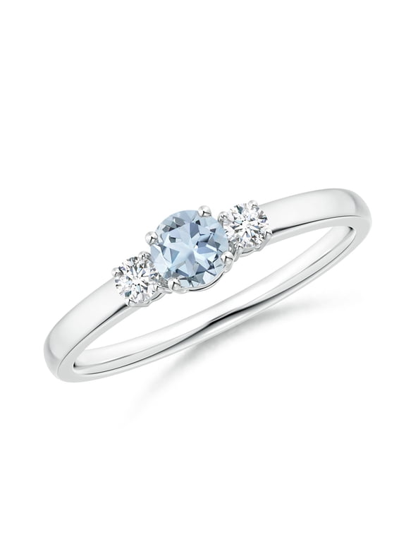 Natural Classic Aquamarine and Diamond Three Stone Engagement Ring in 925 Sterling Silver for Women (Size-4mm) | March Birthstone, Anniversary, Jewelry Gift for Women | Natural Aquamarine Ring