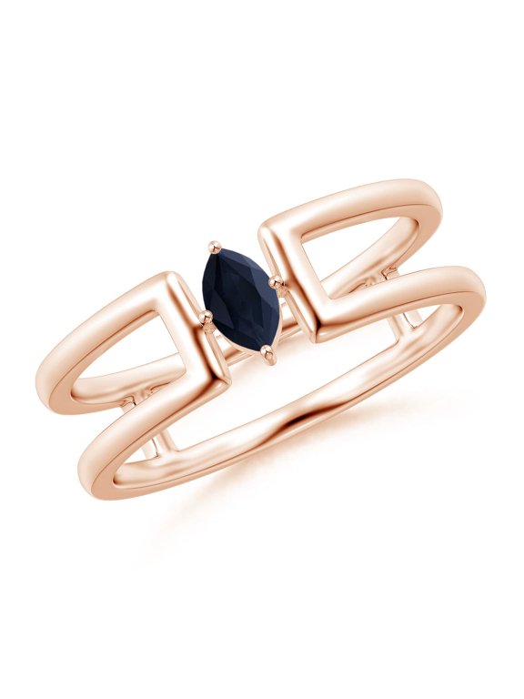 Natural Marquise Sapphire Solitaire Parallel Split Shank Ring in 14K Rose Gold for Women (Size-5x2.5mm) | September Birthstone, Anniversary, Jewelry Gift for Women | Natural Blue Sapphire Ring