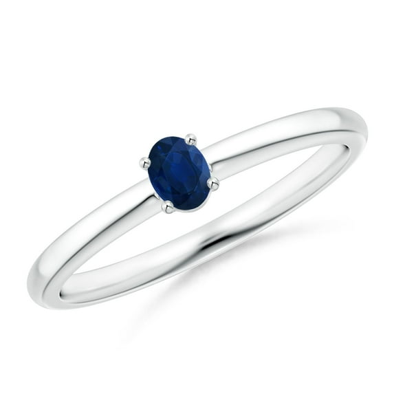 ANGARA Natural Classic Solitaire Oval Blue Sapphire Promise Ring in 14K White Gold for Women (Size-4x3mm) | September Birthstone, Anniversary, Jewelry Gift for Women | Natural Blue Sapphire Ring