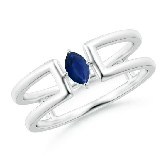 ANGARA Natural Marquise Sapphire Solitaire Split Shank Ring in 14K White Gold for Women (Size-5x2.5mm) | September Birthstone, Anniversary, Jewelry Gift for Women | Natural Blue Sapphire Ring