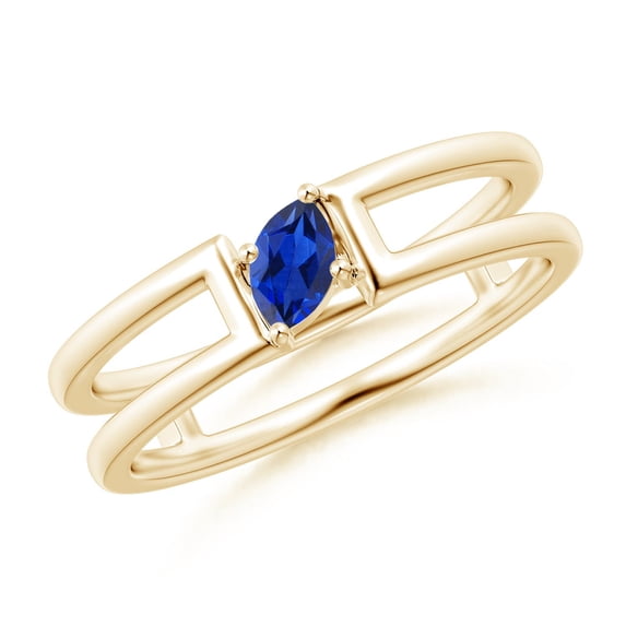 ANGARA Natural Tilted Marquise Sapphire Solitaire Split Shank Ring in 14K Yellow Gold for Women (Size-5x2.5mm) | September Birthstone, Anniversary, Jewelry Gift for Women | Natural Blue Sapphire Ring