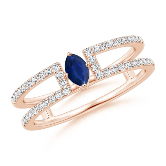 ANGARA Natural Marquise Sapphire Split Shank Ring with Accents in 14K Rose Gold for Women (Size-5x2.5mm) | September Birthstone, Anniversary, Jewelry Gift for Women | Natural Blue Sapphire Ring