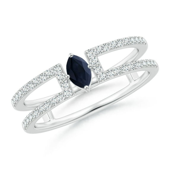 ANGARA Natural Marquise Sapphire Split Shank Ring with Accents in 14K White Gold for Women (Size-5x2.5mm) | September Birthstone, Anniversary, Jewelry Gift for Women | Natural Blue Sapphire Ring