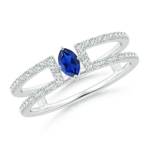 Angara Natural 0.2 Ct. Blue Sapphire with Diamond Classic Ring in 14K White Gold for Women (Ring Size: 11.5)