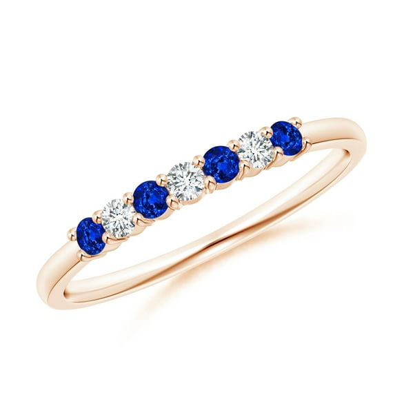 ANGARA Natural Half Eternity Seven Stone Sapphire and Diamond Wedding Ring in 14K Rose Gold for Women (Size-2mm) | September Birthstone, Anniversary, Jewelry Gift for Women | Natural Sapphire Ring