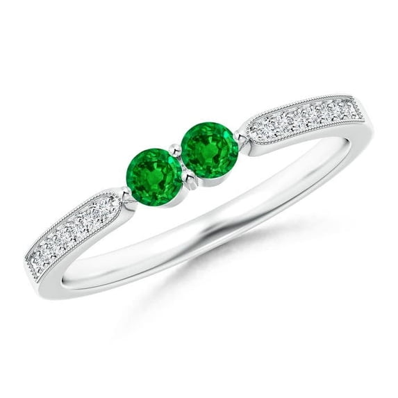 Angara Natural 0.2 Ct. Emerald with Diamond Classic Ring in 14K White Gold for Women (Ring Size: 3.5)