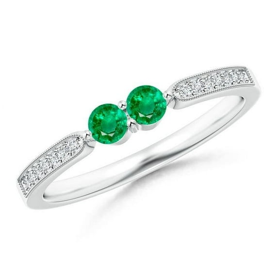 ANGARA Natural Vintage Inspired Two Stone Emerald Ring with Diamonds in 14K White Gold for Women (Size-3mm) | May Birthstone, Birthday, Anniversary, Jewelry Gift for Women | Natural Emerald Ring
